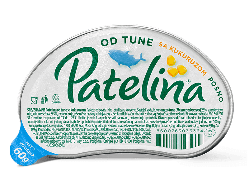 PATELINA PAŠTETA TUNA SA KUKURUZOM 60g
