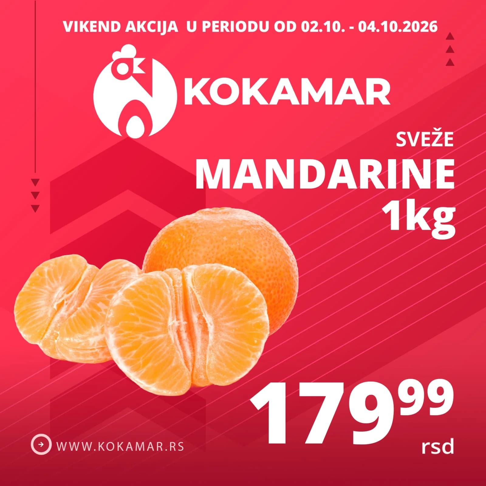 Vikend akcija Kokamar – sveže mandarine 1kg 179,99 rsd (02.10.–04.10.2026.)