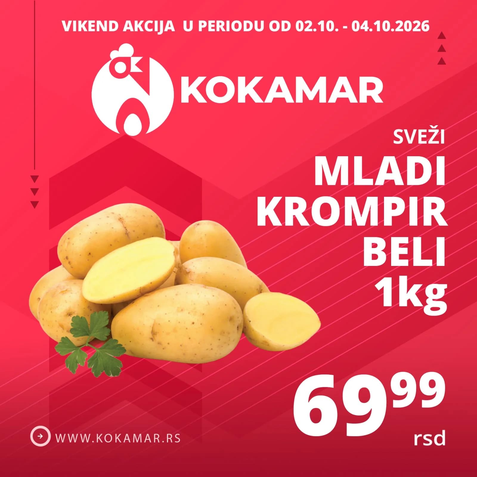 Vikend akcija Kokamar – sveži mladi krompir beli 1kg 69,99 rsd (02.10.–04.10.2026.)
