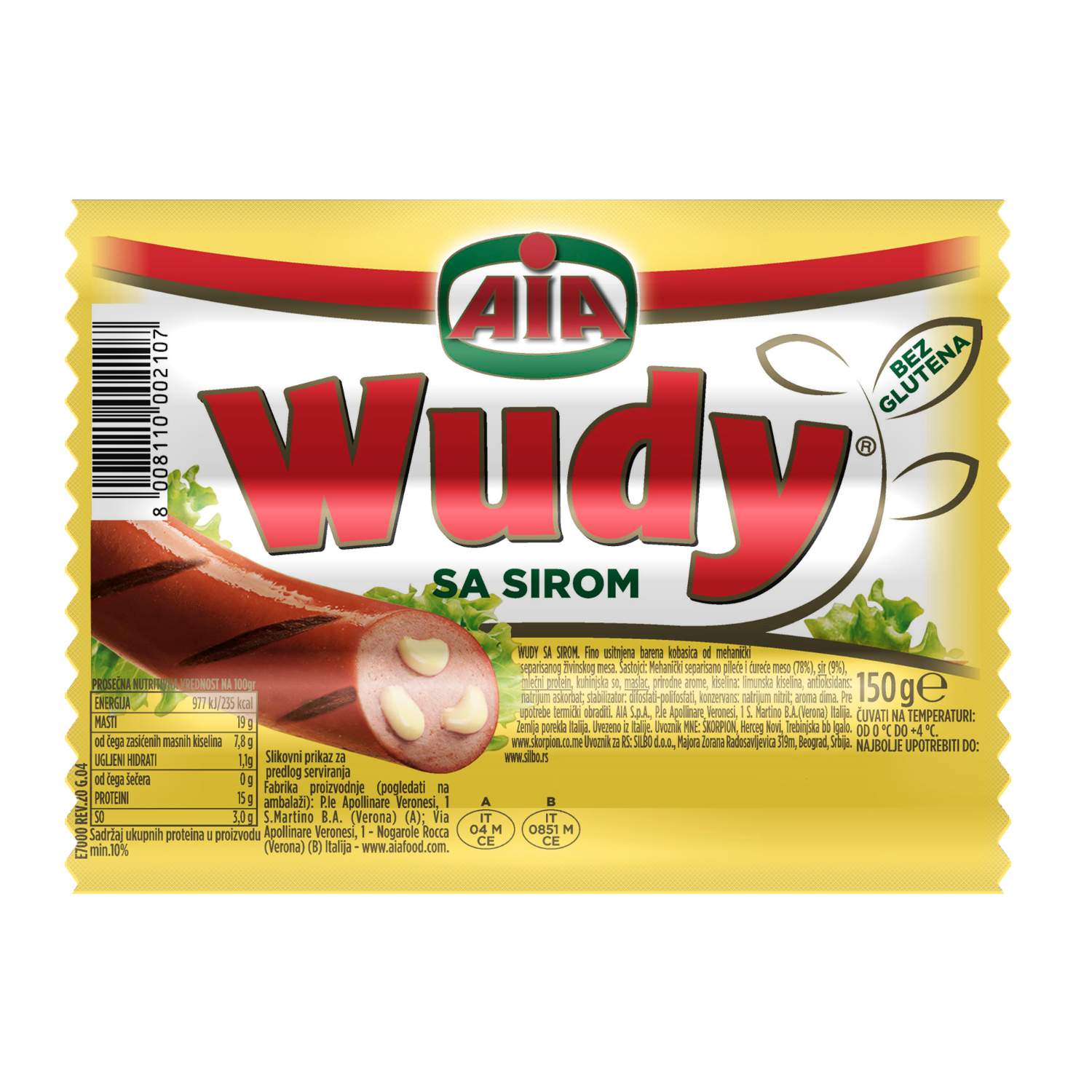 Aia Wudy Virla Sa Sirom - Kokamar, akcija Aia Wudy Viršla Sa Sirom 150G Beograd - Premium kvalitet